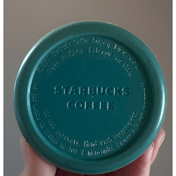 STARBUCKS 2007 GREEN LEAF PRINT INSULATED TALL TUMBLER  HOT OR COLD  16 OZ - Picture 3 of 3